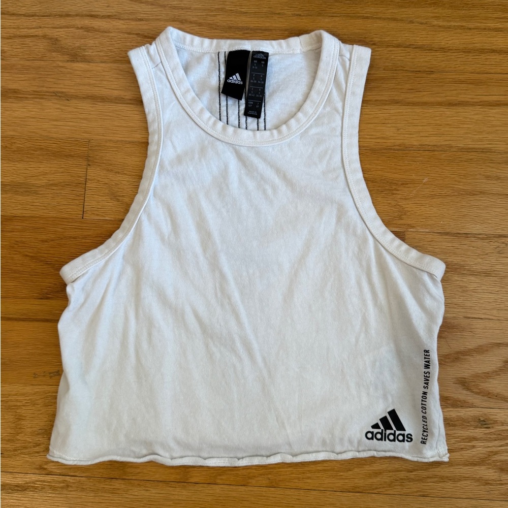 adidas Cream Cropped Tank Top - Size S
